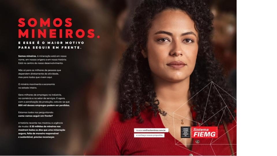 Anúncio completo da campanha Somos Mineiros para a FIEMG